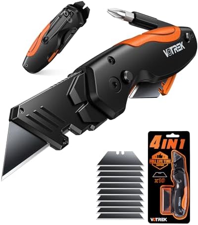 【4-in-1】 Multitool Folding Utility Knife Box Cutter, Navajas para Trabajo, Quick-Change Knife, 【Belt Clip】【Blade Storage】, Gifts for Fathers Dad Papa, Extra 10 SK5 Blades Included by VOTREKTOOLS