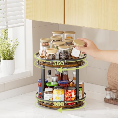 LAMU 12'' Wood Lazy Susan Spice Rack Organizer, 2 Tier Spice Organization for Cabinet, Countertop, Kitchen, Table Top, Pantry, Condiment and Seasoning Rack Organizer - Image 5