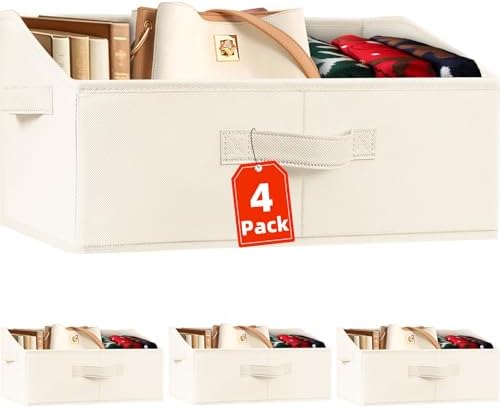 Criusia Closet Organizers Bins 4 Pack - Large Closet Shelf Organizer with Handles - Fabric Trapezoid Home Organization and Storage Baskets for Organizing Clothes Toy Blanket Towel Purse Hats by Criusia