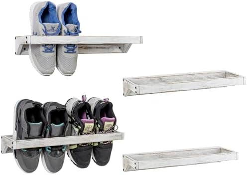 MyGift 4pc White Washed Wood Shoe Rack, Wall Mounted, Holds 8 Pairs by MyGiftHome