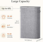 Lifewit Slim Laundry Basket with Lid and Removable Bag, 65L, Gray - Image 3