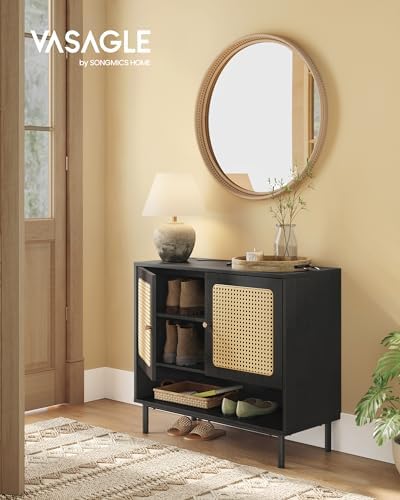 VASAGLE Natural Rattan 3-Tier Shoe Cabinet, 9-12 Pair - Image 2