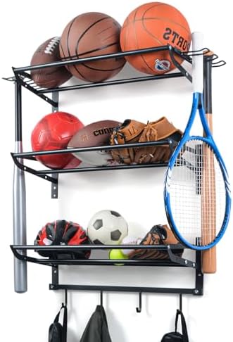 XCSOURCE Sports Equipment Organizer, 3-Tier Wall Mount Ball Storage Rack by XCSOURCEDirect