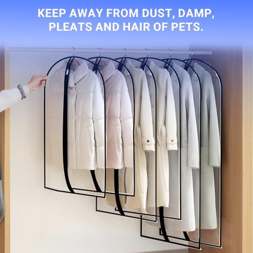 All Clear Garment Bags for Hanging Clothes, 40" (Set of 6) Suit Bags for Closet Storage, Plastic Dustproof Suit Cover Bags, Clothes Protectors Bag with zipper for Coats, Jackets, Shirts - Image 5