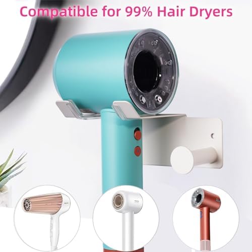 Hair Dryer Holder, HairDryer Holder Wall Mounted, Self Adhesive Blow Dryer Holder, Stainless Steel Hair Dryer Holder, Hairdryer Holder for Bathroom White - Image 3
