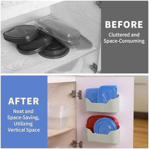 2 Pack Lid Organizers Inside Cabinet, No Drilling Adhesive Over Door Organizer, Cabinet Door Organizer Bin Holder Caddy, Over Cabinet Organizer Storage Lid Organizer for Kitchen(Grey) - Image 2