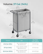 SONGMICS Laundry Basket with Wheels, 2-Section, 37.0 Gallons (140 L) - Image 6