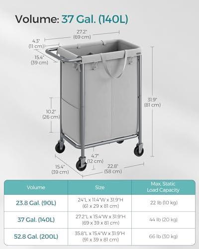 SONGMICS Laundry Basket with Wheels, 2-Section, 37.0 Gallons (140 L) - Image 6
