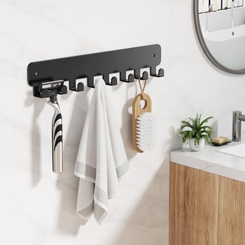 pickpiff Key Holder Wall Mount, Adhesive Key Rack with 8 Hooks Hanger for Car Key Ring, Metal Key Chain Organizer, Black 1 Pack - Image 4