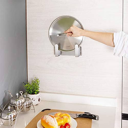 Pot Lid Rack, Wall Mounted 304 Stainless Steel Multi-Functional Storage Holder, Fits Cutting Boards, Pot Lids, Bathroom Scales, Self-Adhesive & Screw Mounting, Kitchen & Bathroom Organize(Silver) - Image 2