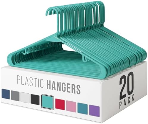 Plastic Hangers 20 Pack Aqua - Clothes Hangers - Makes The Perfect Coat Hanger and General Space Saving Hangers for Closet and New Apartment Essentials - Percheros Ganchos para Colgar Ropa Hangars by Neaterize