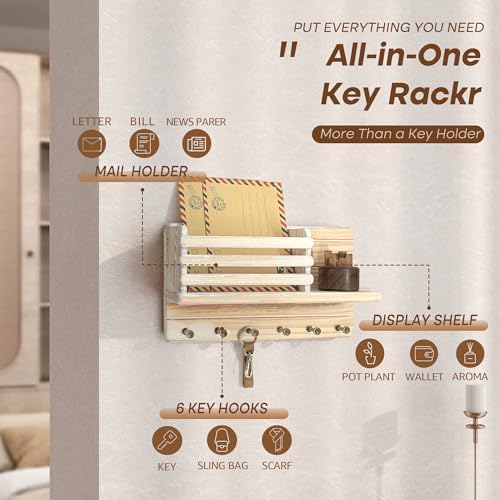 Rebee Vision Key Holder Wall Mount with Mail Slot for Room, Natural Wood - Image 4
