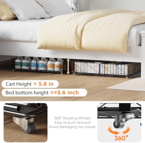 Under Bed Storage with Wheels, Rollable Under Bed Storage Container, Foldable Metal Under Bed Organizer for Bedroom Clothes Shoes Blankets Storage (1black, Black) - Image 4