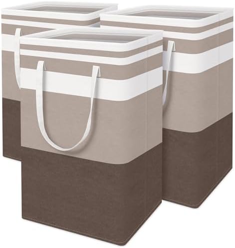 BlissTotes 3-Pack Laundry Basket, Collapsible Laundry Hamper, Khaki, 88L by BlissTotes