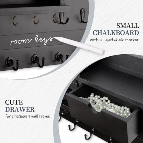 Nekon Key Holder Wall Mount with Drawer, 14.5" Mail Holder, Black - Image 3