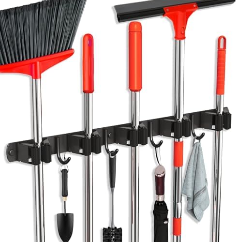2 Pack Mop and Broom Holder Wall Mount, Upgraded Broom Hanger Wall Mount, Stainless Steel Broom Organizer for Closet Garage Laundry Room Kitchen Wall Decor Black 5R4H - Image 6