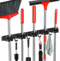 Mop and Broom Holder Wall Mount, Upgraded Broom Hanger Wall Mount, Stainless Steel Broom Organizer for Closet Garage Laundry Room Kitchen Wall Decor(5Racks 4Hooks Black) by FODARSAI