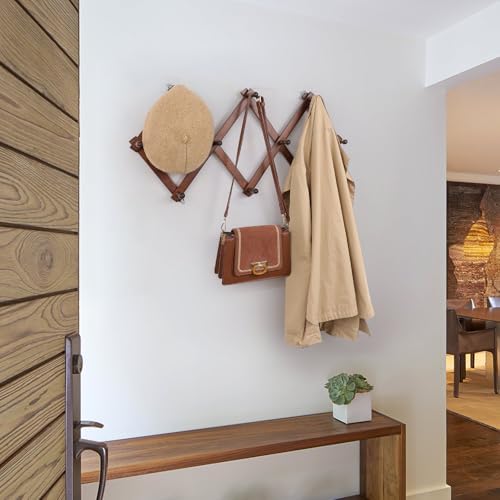 SCUNDA Wall Rack with 10 Hooks, Wooden Wall Expandable Coat Rack for Coat, Hats, Baseball Caps, Coffee Mug, Jewelry(Brown) - Image 5