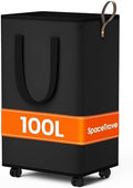 SpaceTrove Rolling Laundry Basket with Wheels, Laundry Hamper, 100L, Black by Unknown