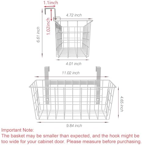 MaraFansie Basket with Hook, Grid Storage Basket, Over the Cabinet Door Organizer, Wire Hanging Basket with Hook Over the Railing, Under Sink Kitchen Cabinet, Pantry, Bathroom, White, 2 Pack - Image 2
