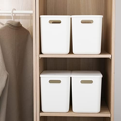Yishyfier Plastic Storage Baskets Bins Boxes With Lids,Organizing Container White Storage Organizer Bins For Shelves Drawers Desktop Playroom Classroom Office,4-Pack - Image 4