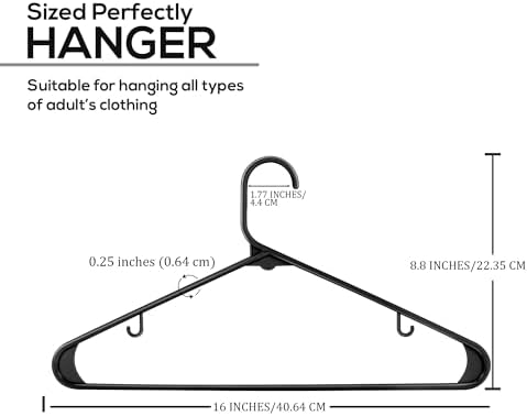 Utopia Home Plastic Hangers 200 Pack – Built-in Strap Hooks Black | Space saving | Durable & strong | Closet organizer | Clothes hangers | Ideal for shirts, pants, skirts & coats - Image 2