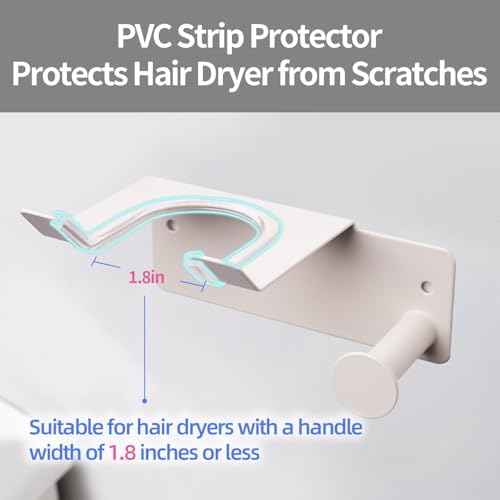Hair Dryer Holder, HairDryer Holder Wall Mounted, Self Adhesive Blow Dryer Holder, Stainless Steel Hair Dryer Holder, Hairdryer Holder for Bathroom White - Image 2