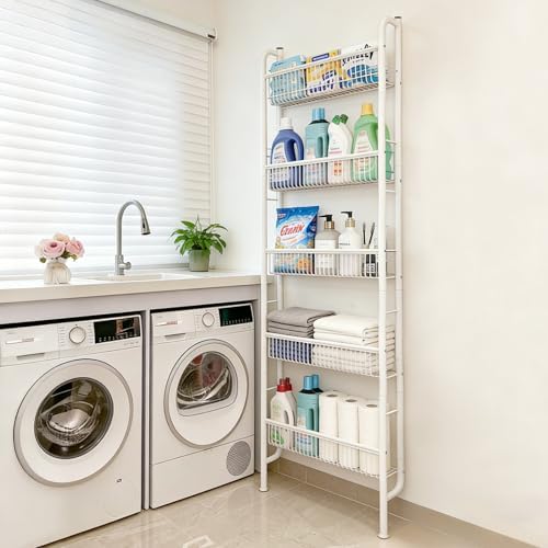 Saiveina Behind The Door Storage 5 Tiers Behind Door Shelf, Space-Saving Bathroom Door Shelf, Metal Shelf for Kitchen Bathroom Living Room, Off-White - Image 5