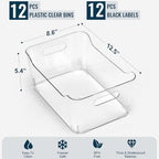 12 PACK Multi-Use Clear Plastic Storage Bins for Organizing w/ Labels - Home, Kitchen, Pantry, Bathroom, Office, Cabinet Shelf Organizer Bins - SOHO Collection, RV, Fridge Organization Containers -XL - Image 7