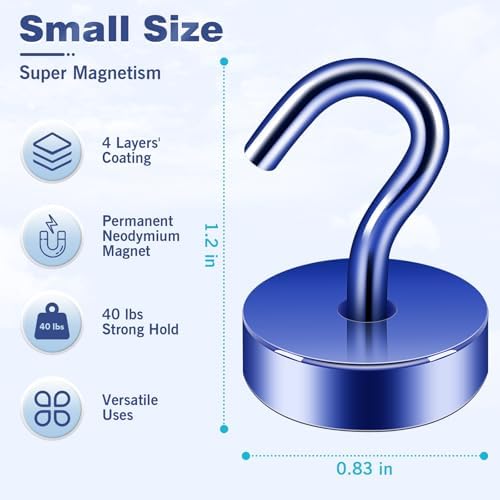 Neosmuk Magnetic Hooks Steel Tube Design for Cruise,40lb+ Navyblue,10 Pack - Image 6