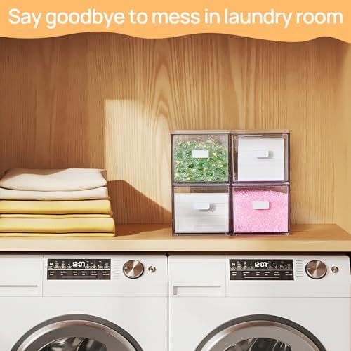 Vtopmart 2 Pack Dryer Sheet Holder and Laundry Pods Container,Clear Stackable Storage Drawers for Washing Powder, Scent Booster Beads, Color Catchers & Wool Balls, Ideal for Laundry Room Organization - Image 3