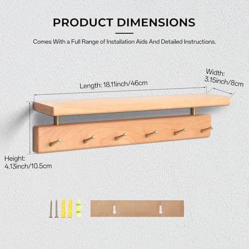 Walnut Wood Coat Rack with Shelf, Wall Mounted Entryway Organizer - Image 4