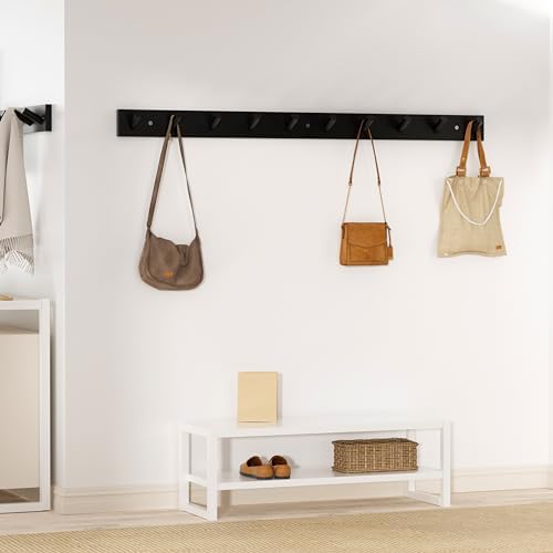 SKOLOO Wall Mounted Coat Rack 38", 10 Hooks, Bamboo, Shaker Style, Black - Image 2