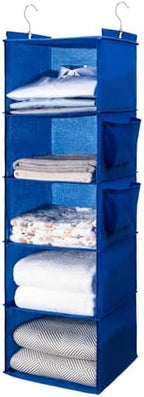 BOOMIBOO Hanging Closet Organize and Shelves,5-Hanging Shelf （Blue） | with 2 Side Pockets，Storage Foldable by BOOMIBOO