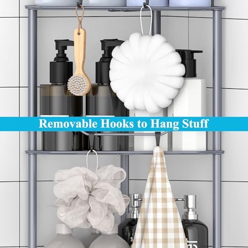 HuggieGems Metal Floor Standing Corner Shower Caddy, Dark Gray, 3 Tier - Image 4