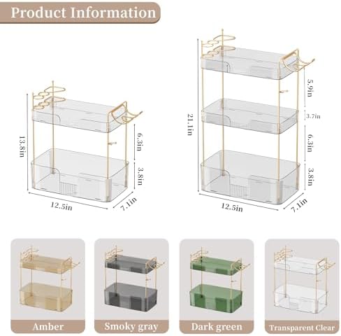 Akinbas 3 Tier Bathroom Organizer Countertop Makeup Perfume Tray Skincare Organizer Comes with Hair Dryer Rack and Toothbrush Holder for Bathroom Dresser Vanity (White) - Image 3