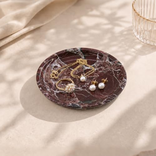 Small Natural Marble Jewelry Tray Key Plate Holder Dish Trinket Decor Catch All Bowl for Ring Earring Stone Gift for Women Daugther,Rosso Levanto,5.5" by Unknown