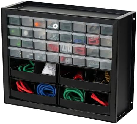 IRIS USA 32-Drawer Organizer with 4 Bins and Dividers, Garage Tool, Black by IRISUSA