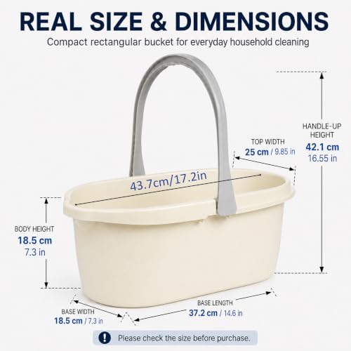 Haundry Compact Mop Bucket with Handle, Rectangular Cleaning Bucket and Caddy for Cleaning Supplies, 10L, White - Image 2
