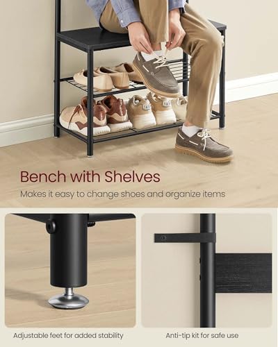 VASAGLE Coat Rack, Hall Tree with Shoe Storage Bench, 3-in-1, Steel Frame - Image 5