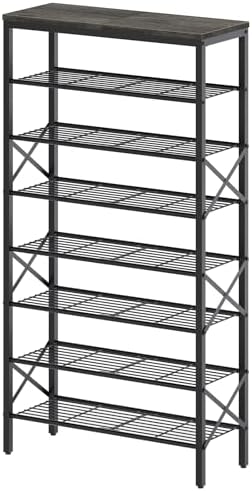 YATINEY 8 Tier Shoe Rack, Large Capacity Shoe Storage Organizer Holds 32 Pairs, Sturdy and Stable, for Entryway, Hallway, Closet, Dorm Room, Charcoal and Black SS08BC by Yatiney