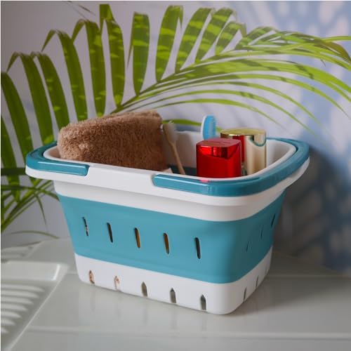 Portable Folding Plastic Bath Caddy with Handle, Perforated, Travel Bathroom Organizer for Bedroom, Bathroom, Shower, Dorm Room, Camping and RV Use (Grey, 1 pack) - Image 6