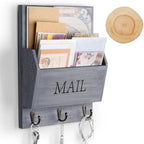 DLQuarts Solid Wood Mail Organizer with Key Holder for Wall, Mail Sorter Wall Mounted, Decorative Wooden Key and Mail Holder with 3 Hooks, Weathered Gray by DLQuarts