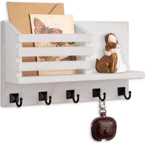 Key Holder Wall Mount, Mail Organizer for Wall with 5 Square Key Hooks by Lucundm