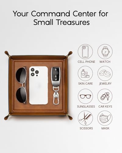 VLANDO Travel Valet Tray, Foldable PU Leather Catchall Tray, Light Brown - Image 3
