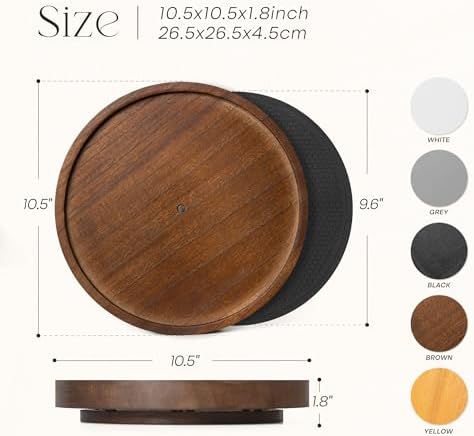 EOSAHR Non-Skid Wooden Lazy Susan, Farmhouse Rotating Tray Organizer, Brown - Image 6