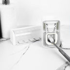 5 Slots Wall Mount Toothbrush Holder with Cover, Self Adhesive Toothbrush Storage Organizer for Shower, Toothbrush Hanger with Automatic Toothpaste Squeezer Dispenser - Image 3