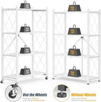 4-Tier Folding Metal Storage Rack - 50" Heavy-Duty Steel Frame with Wheels, No Assembly Utility Organizer, Rolling Shelving Unit for Kitchen, Garage, Pantry, Bedroom (White, 4 Tier) - Image 4