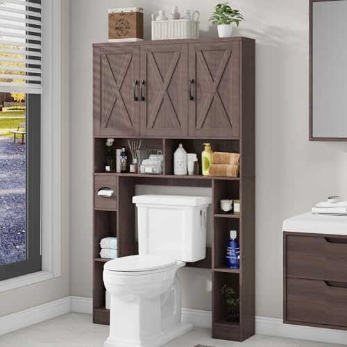 Vabches Over The Toilet Storage Cabinet with 3 Barn Doors.Espresso - Image 6