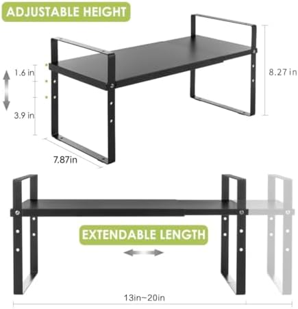 Across-Star Expandable Cabinet Shelf Organizer Rack, Stackable Kitchen Counter Storage Shelves Stand, Adjustable Height Pantry Shelf Spice Rack (Black, 1 Pack) - Image 3